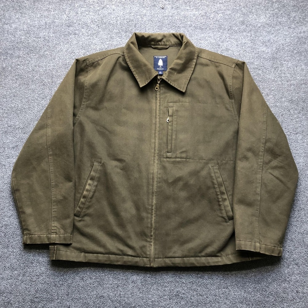 Vintage Jacket Mens XL Green Canvas Military Full Zip Quilted Lined